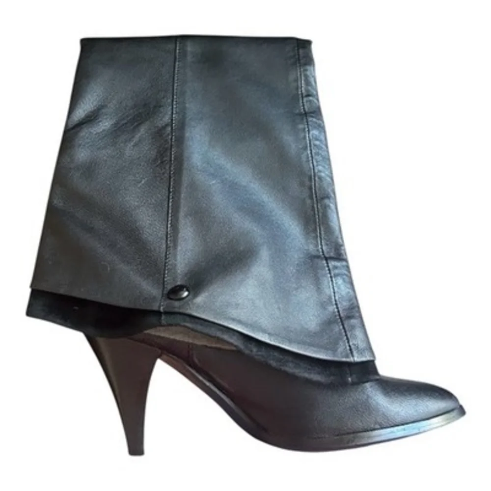 Women’s Black Leather Over Knee Pull On Boots Stiletto Heel Boots US 7